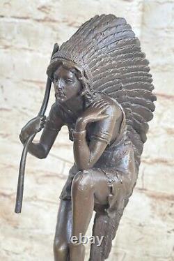 Art Deco Western Work Native Indian Woman Opens 100% Solid Bronze Statue