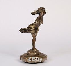 Art Deco Woman Automobile Mascot Bronze Silver In The Wind