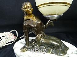 Art Deco Woman Lamp Regulates Patina Bronze