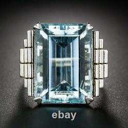 Art Deco Women's Sterling Silver 925 Aquamarine Aqua Baguette Ring Jewelry