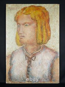 Art Deco painting from 1927 Portrait of a young woman signed Valensi. Italy