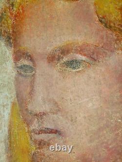 Art Deco painting from 1927 Portrait of a young woman signed Valensi. Italy