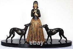 Art Deco sculpture signed DH. CHIPARUS woman dogs daisy