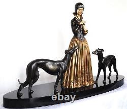 Art Deco sculpture signed DH. CHIPARUS woman dogs daisy