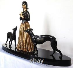 Art Deco sculpture signed DH. CHIPARUS woman dogs daisy