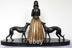 Art Deco sculpture signed DH. CHIPARUS woman dogs daisy