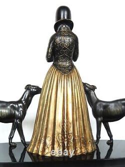 Art Deco sculpture signed DH. CHIPARUS woman dogs daisy