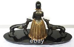 Art Deco sculpture signed DH. CHIPARUS woman dogs daisy