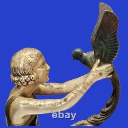 Art Deco sculpture women birds paradise polychrome cast art style Chiparus