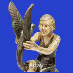Art Deco sculpture women birds paradise polychrome cast art style Chiparus
