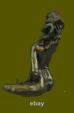Art New Deco Bronze Chair Girl Woman Pulling Out Lady Figure Statue