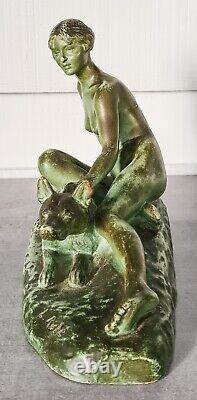 Art New Sculpture Statue Woman Naked German Shepherd Dog L Rich Decoration