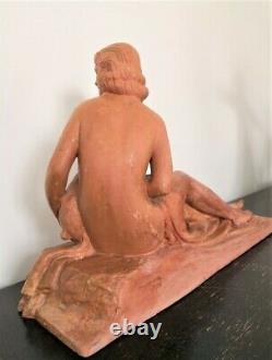 Art-deco Sculpture De Chiparus''young Woman Holding A Chevreau' Terre Cuite
