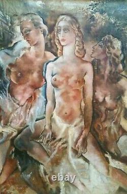 Arthur Greuell, Tableau Les Trois Femmes (hst), Signed. Art Deco(following: Lempicka)