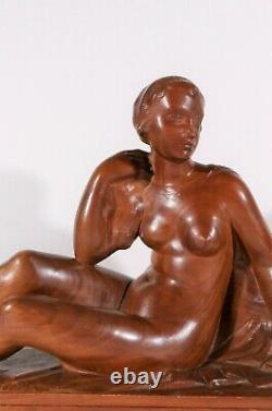 Auguste Guenot Sculpture Wood Naked Woman Statue Art Deco Toulouse Maillol