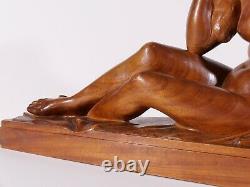 Auguste Guenot Sculpture Wood Woman Naked Statue Art Deco Toulouse Maillol