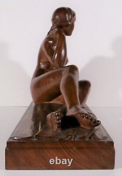 Auguste Guenot Sculpture Wood Woman Naked Statue Art Deco Toulouse Maillol
