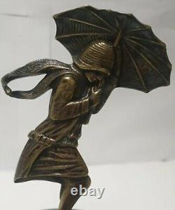 Automobile Mascot Woman Umbrella Varnished Bronze Art Deco Hood Car