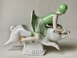 Baguier Porcelain Polychrome Art Deco Woman Riding A Pig Erotic