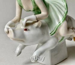 Baguier Porcelain Polychrome Art Deco Woman Riding A Pig Erotic