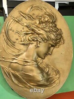 Bas Relief Bronze Plaque Oval Women's Art Nouveau Deco