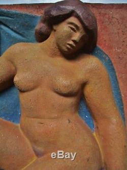 Bas Relief Sculpture Statue Terracotta Art Deco Modernist Woman Identified