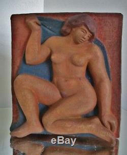 Bas Relief Sculpture Statue Terracotta Art Deco Modernist Woman Identified
