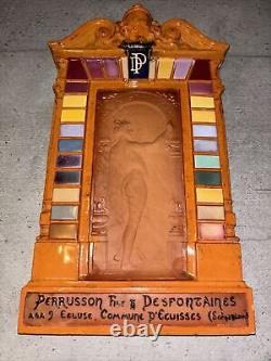 Bas Relief Terracotta Perrusson Desfontaines Enamel Nude Woman Art Deco