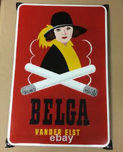 Beautiful Antique Large Enamel Sign BELGA Cigarette 70X47cm Art Deco Woman