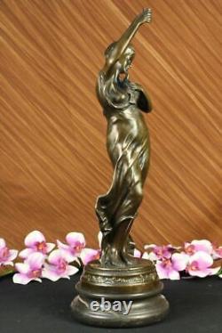 Beautiful Bronze Sculpture Woman With Bird Signed Art Deco Font Figure Statue