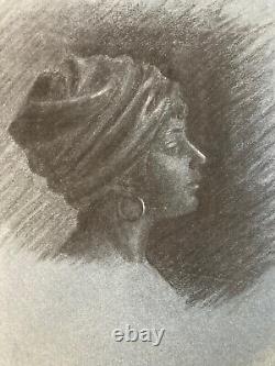 Beautiful Charcoal Drawing Painting Art Deco Portrait of a Young Woman to Identify