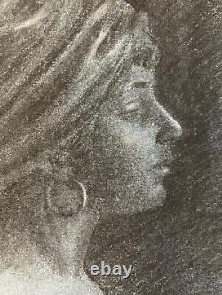 Beautiful Charcoal Drawing Painting Art Deco Portrait of a Young Woman to Identify