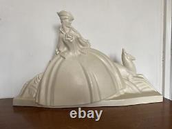 Beautiful Cracked Statue of a Woman with Antelope Art Deco Dlg Adnet Lemanceau Primavera