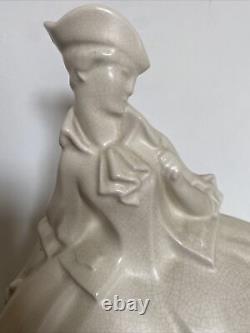 Beautiful Cracked Statue of a Woman with Antelope Art Deco Dlg Adnet Lemanceau Primavera