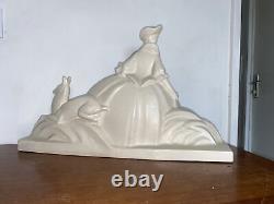 Beautiful Cracked Statue of a Woman with Antelope Art Deco Dlg Adnet Lemanceau Primavera