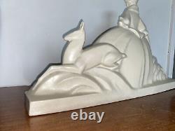 Beautiful Cracked Statue of a Woman with Antelope Art Deco Dlg Adnet Lemanceau Primavera