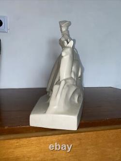 Beautiful Cracked Statue of a Woman with Antelope Art Deco Dlg Adnet Lemanceau Primavera