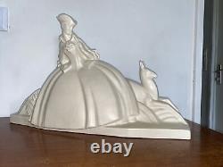 Beautiful Cracked Statue of a Woman with Antelope Art Deco Dlg Adnet Lemanceau Primavera