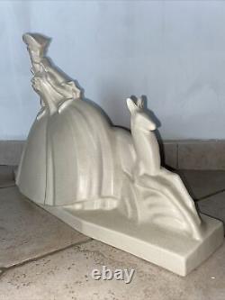 Beautiful Cracked Statue of a Woman with Antelope Art Deco Dlg Adnet Lemanceau Primavera