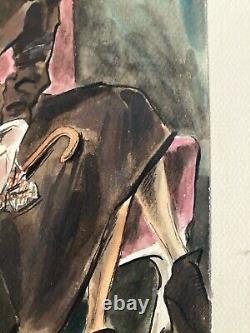 Beautiful Drawing 1945 Gouache on Paper Woman Hat Fashion Ready-to-Wear Art Deco