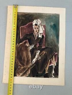 Beautiful Drawing 1945 Gouache on Paper Woman Hat Fashion Ready-to-Wear Art Deco