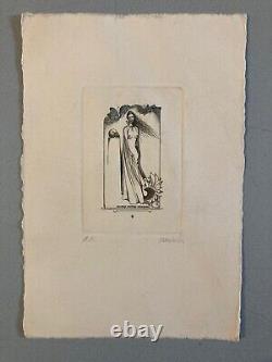 Beautiful Engraving of a Skull Woman Naked Nude Vanity 1970 Vlastimil KACIREK