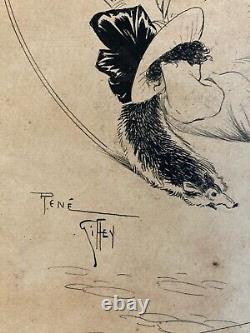 Beautiful Ink Drawing 1920 Art Deco Erotic Woman René GIFFEY Vintage Humor