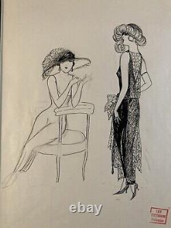 Beautiful Ink Drawing Art Deco 1945 on Paper Woman Collection Lily Greenham Fashion