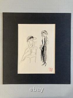 Beautiful Ink Drawing Art Deco 1945 on Paper Woman Collection Lily Greenham Fashion