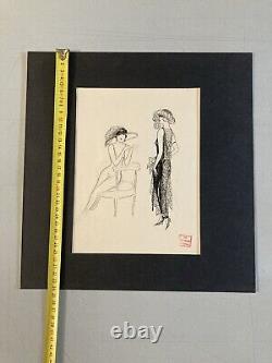 Beautiful Ink Drawing Art Deco 1945 on Paper Woman Collection Lily Greenham Fashion