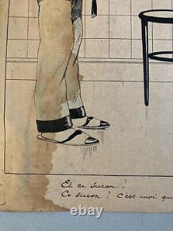 Beautiful Ink Drawing Pencil 1920 Art Deco Erotic Woman René GIFFEY Humour Deco