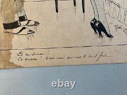 Beautiful Ink Drawing Pencil 1920 Art Deco Erotic Woman René GIFFEY Humour Deco