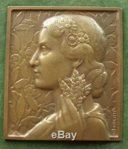 Beautiful Medal Sculpture Low Relief Bronze Woman Art Deco Sign Morlon