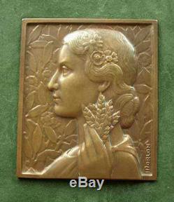 Beautiful Medal Sculpture Low Relief Bronze Woman Art Deco Sign Morlon